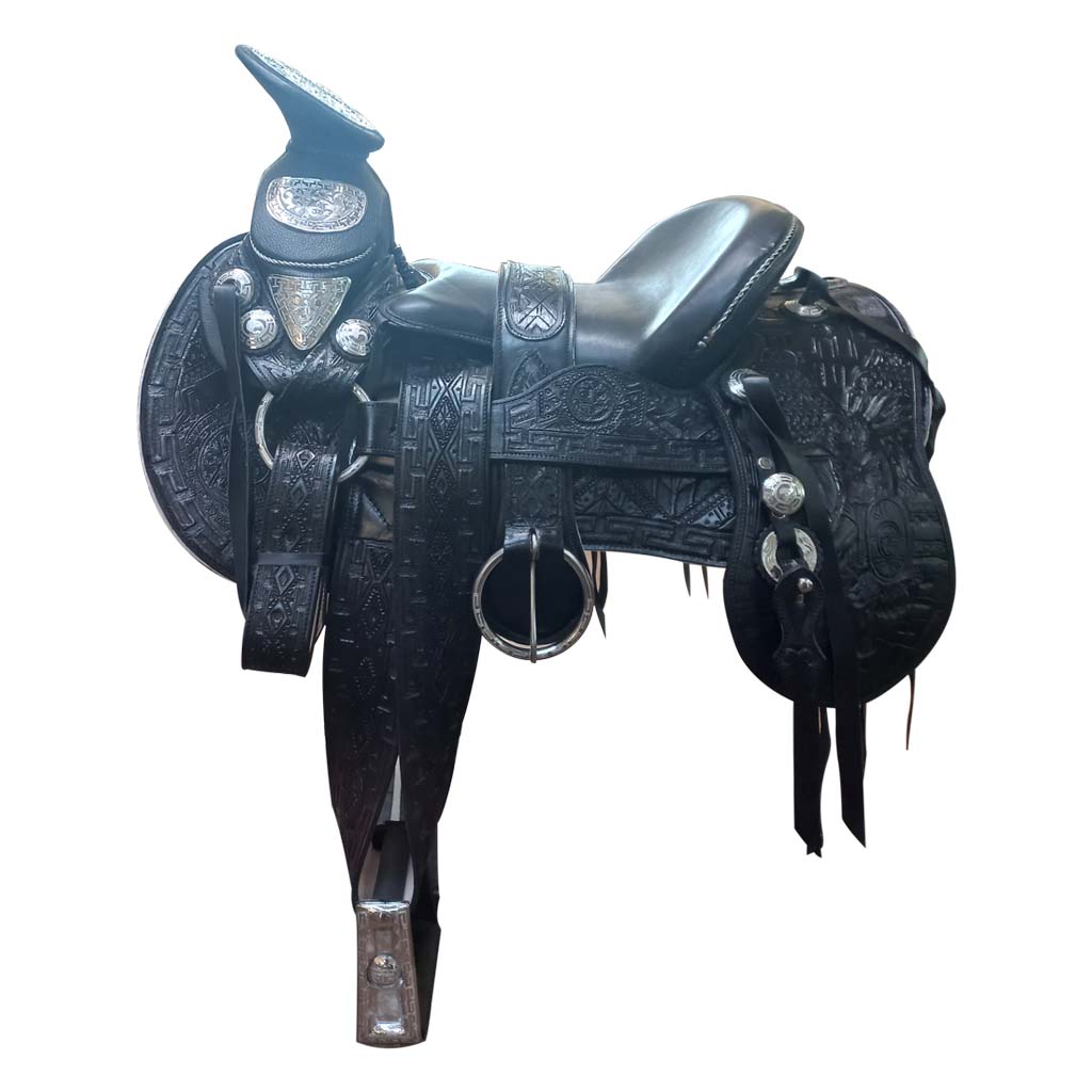 MONTURA #10500 NEGRA CABALLERO AZTECA MEDIO HERRAJE (BLOCK)